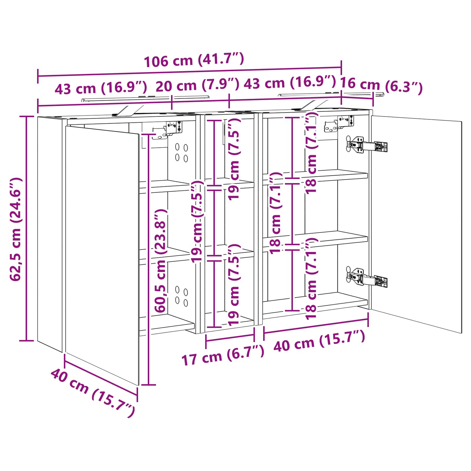 Badezimmerschrank-Set 3 pcs 106 x 16 x 62,5 cm Holzwerkstoff