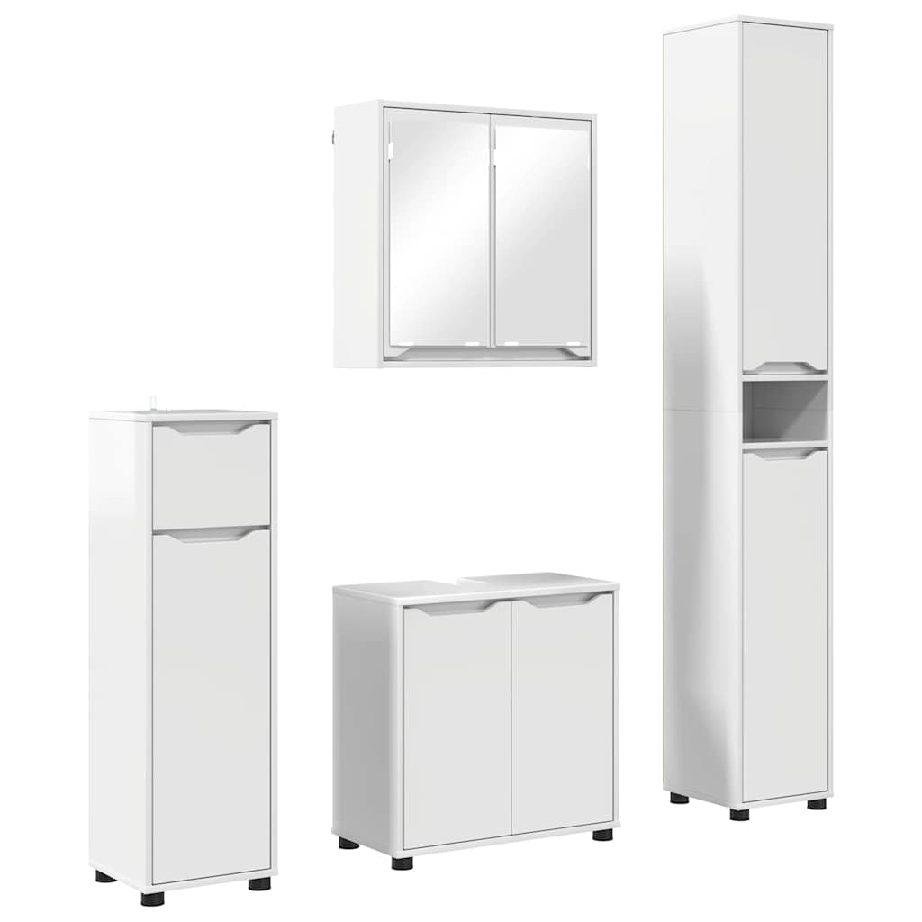 Badezimmermöbel-Set Mit Rad 4 pcs Hochglanz Weiß Holzwerkstoff