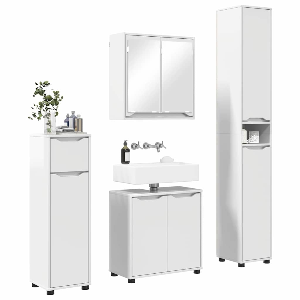 Badezimmermöbel-Set Mit Rad 4 pcs Hochglanz Weiß Holzwerkstoff