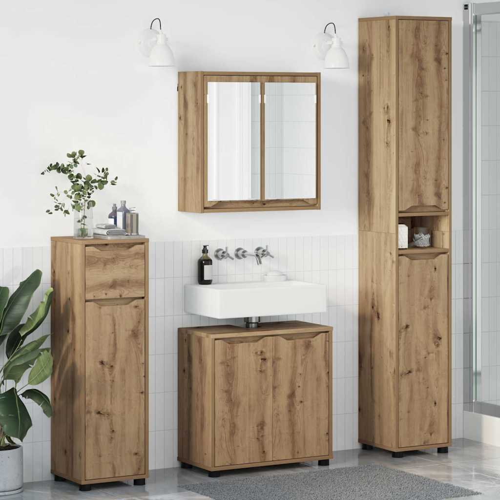 Badezimmermöbel-Set mit Regal 4 pcs Artisan-Eiche Holzwerkstoff