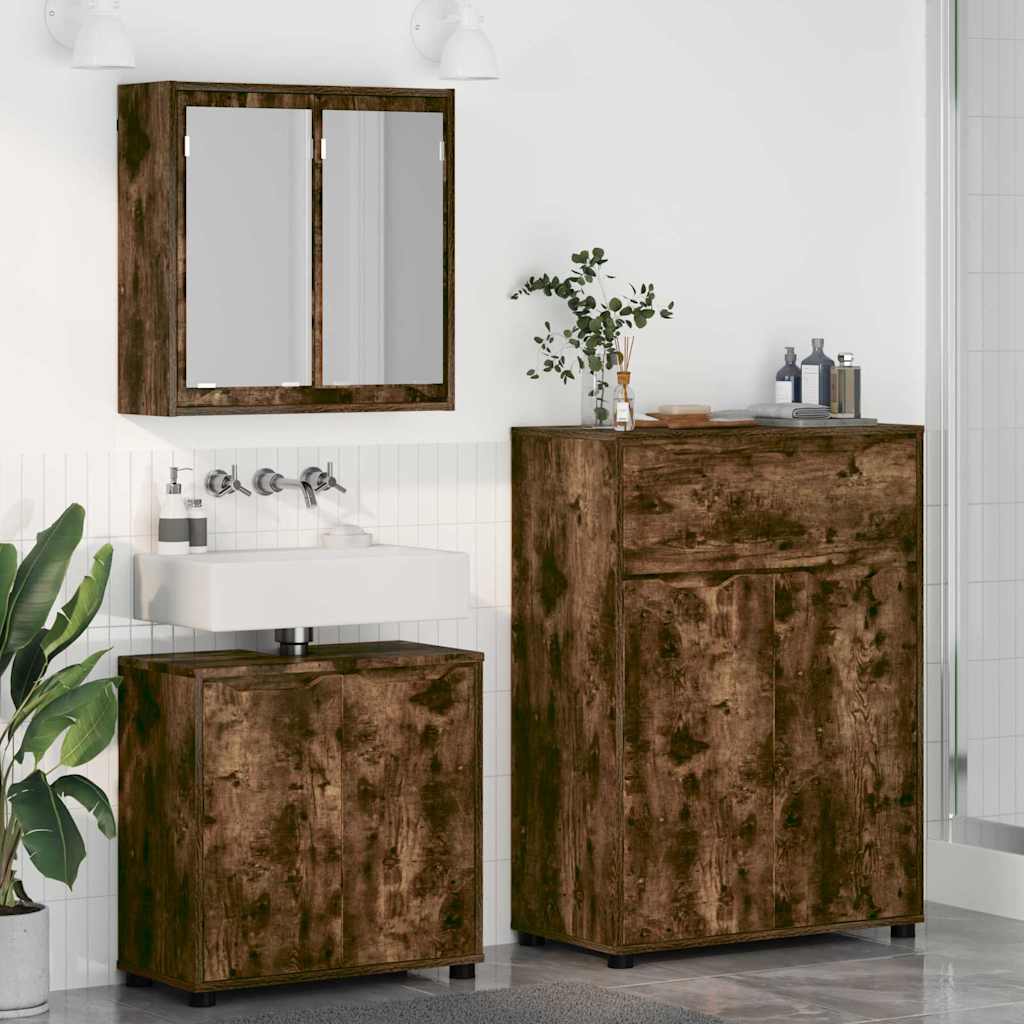 Badezimmermöbel-Set 3 pcs Geräucherte Eiche Holzwerkstoff