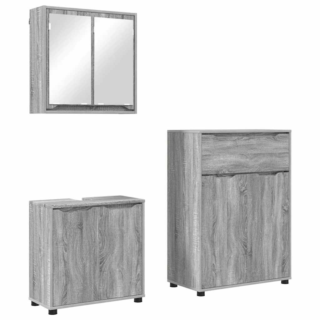 Badezimmermöbel-Set mit Regal 3 pcs Graues Sonoma Holzwerkstoff