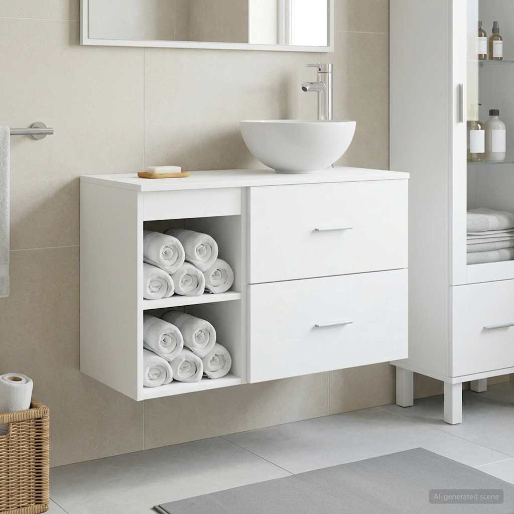 Badezimmermöbel-Set 2 pcs Weiß Holzwerkstoff