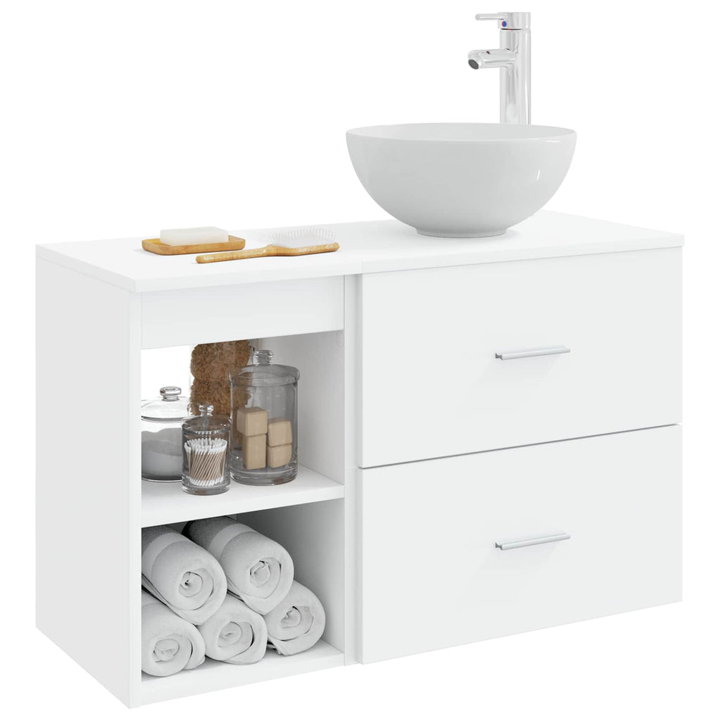 Badezimmermöbel-Set 2 pcs Weiß Holzwerkstoff