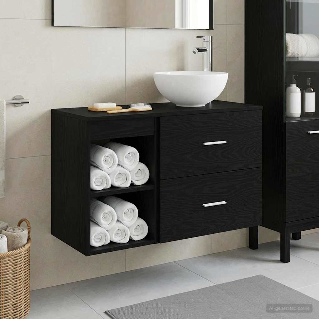 Badezimmermöbel-Set 2 pcs Schwarze Eiche Holzwerkstoff
