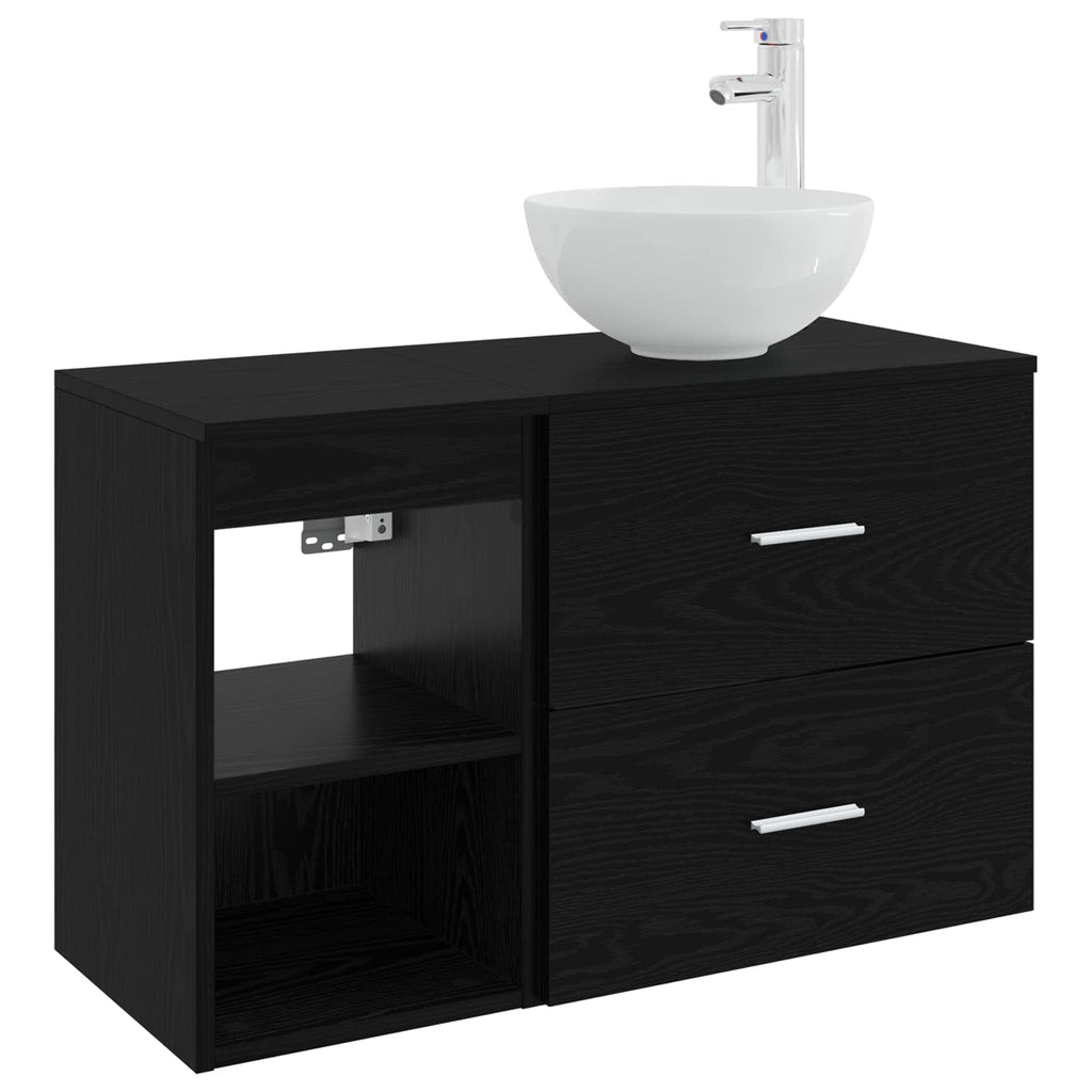 Badezimmermöbel-Set 2 pcs Schwarze Eiche Holzwerkstoff