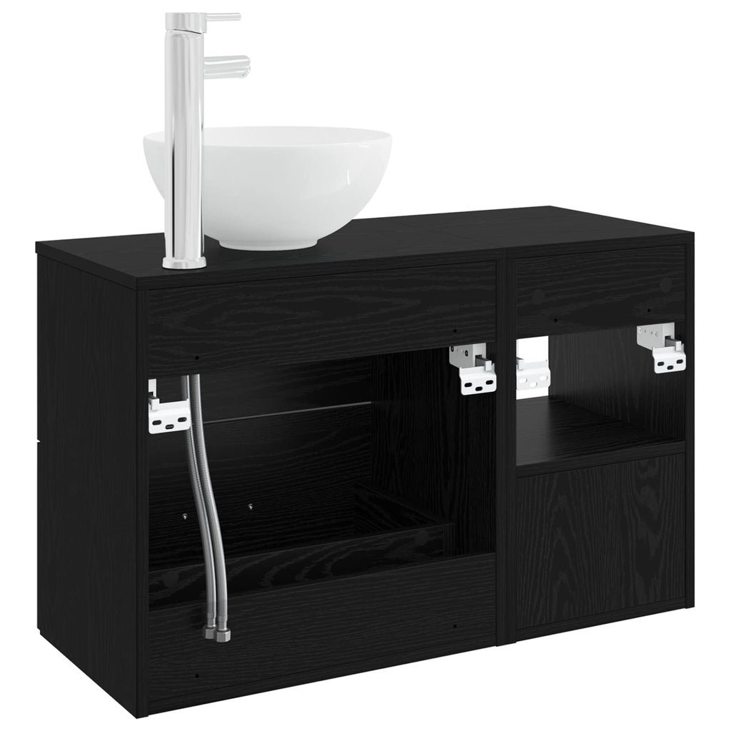 Badezimmermöbel-Set 2 pcs Schwarze Eiche Holzwerkstoff