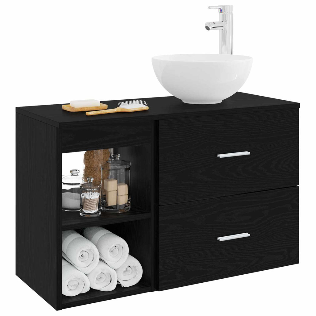 Badezimmermöbel-Set 2 pcs Schwarze Eiche Holzwerkstoff