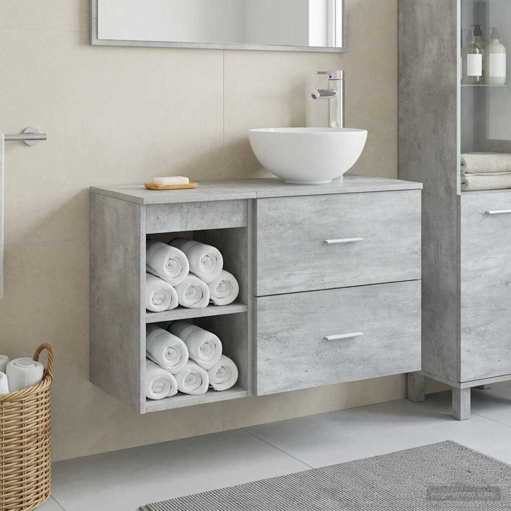 Badezimmermöbel-Set 2 pcs Betongrau Holzwerkstoff