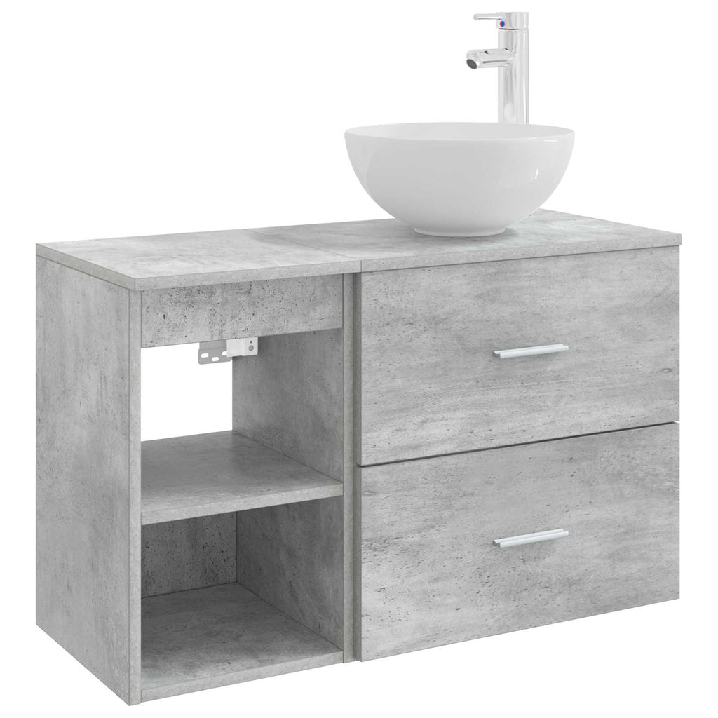 Badezimmermöbel-Set 2 pcs Betongrau Holzwerkstoff