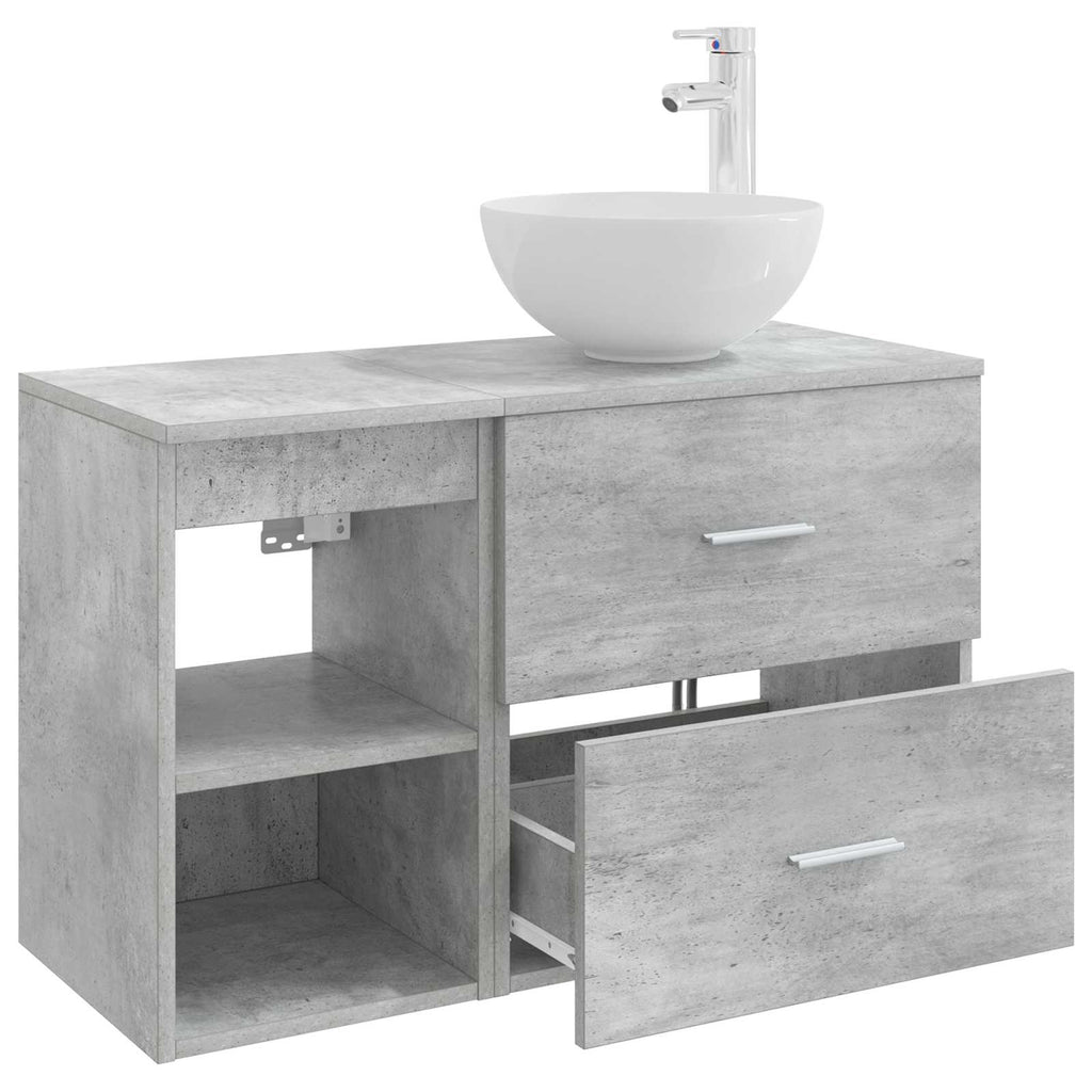 Badezimmermöbel-Set 2 pcs Betongrau Holzwerkstoff