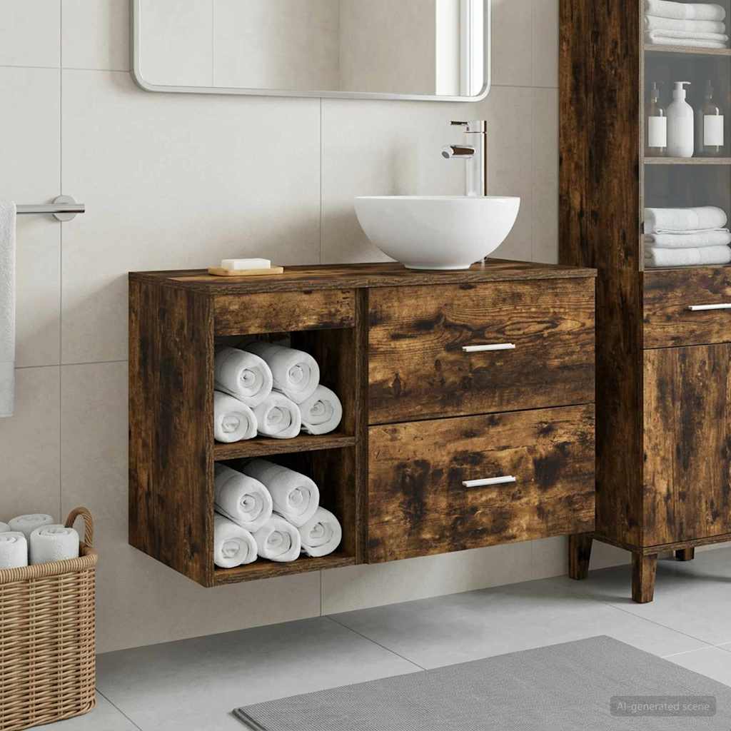 Badezimmermöbel-Set 2 pcs Geräucherte Eiche Holzwerkstoff