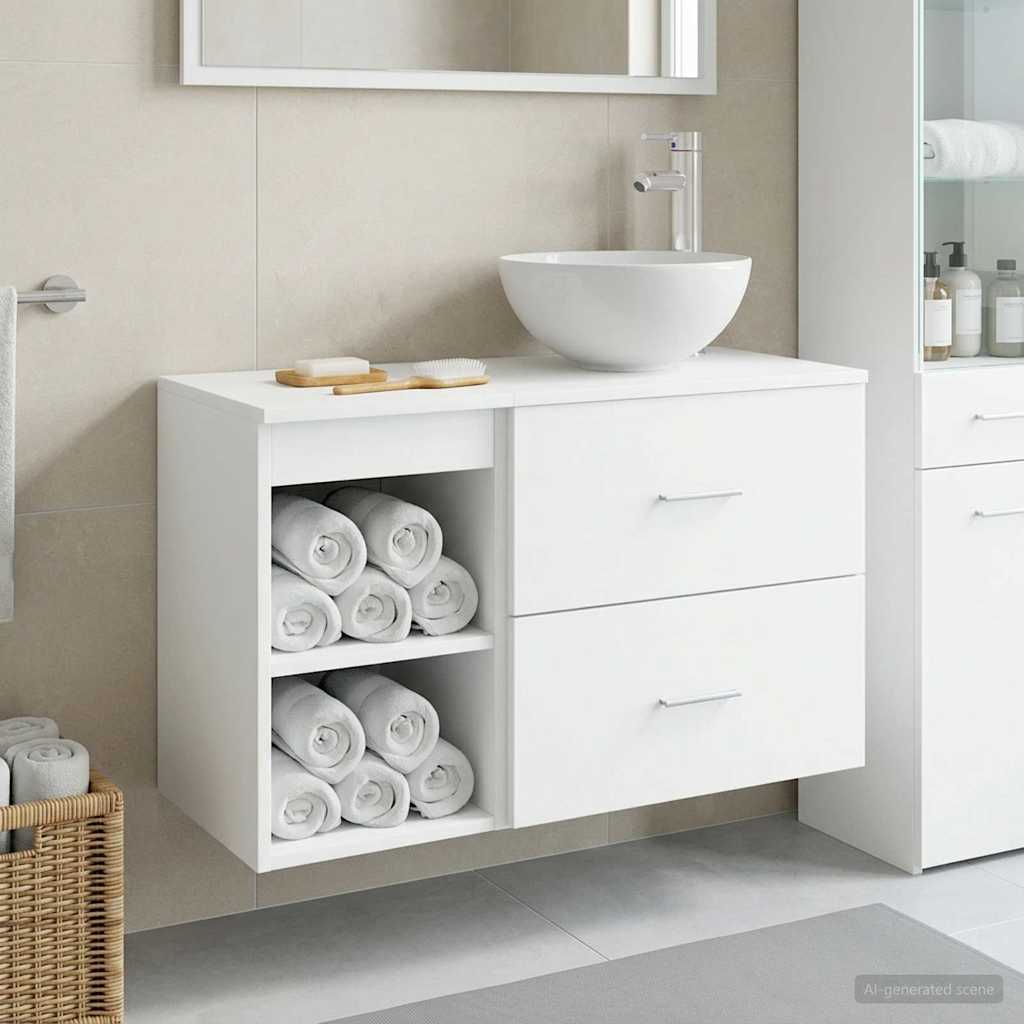 Badezimmermöbel-Set 2 pcs Weiß Holzwerkstoff