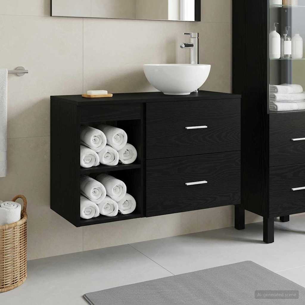 Badezimmermöbel-Set 2 pcs Schwarze Eiche Holzwerkstoff