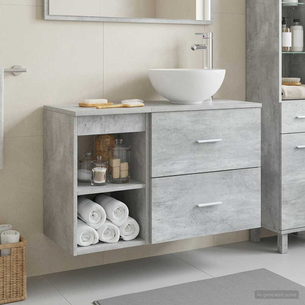 Badezimmermöbel-Set 2 pcs Betongrau Holzwerkstoff