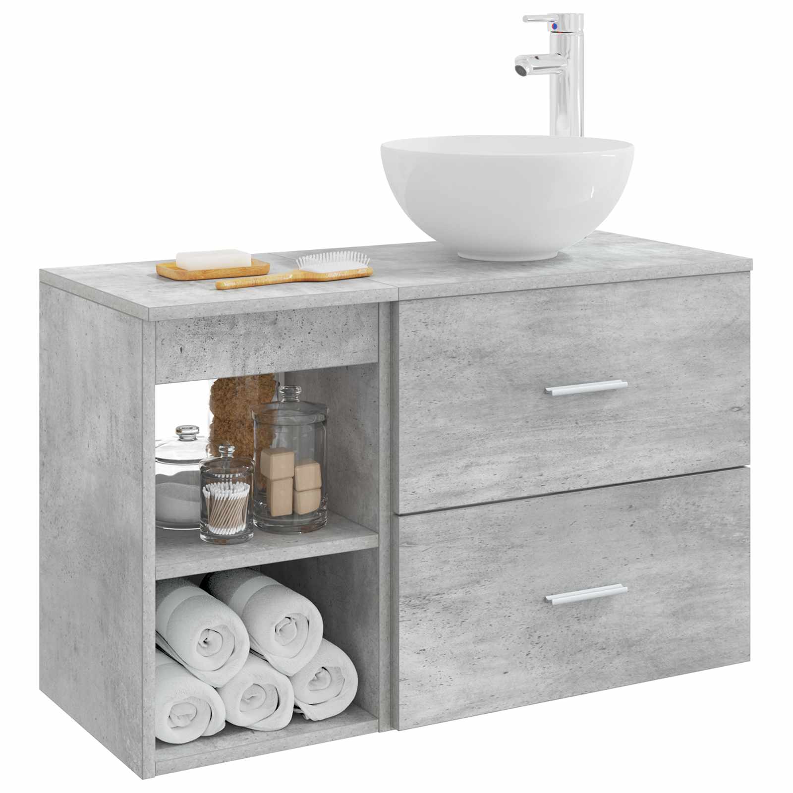 Badezimmermöbel-Set 2 pcs Betongrau Holzwerkstoff