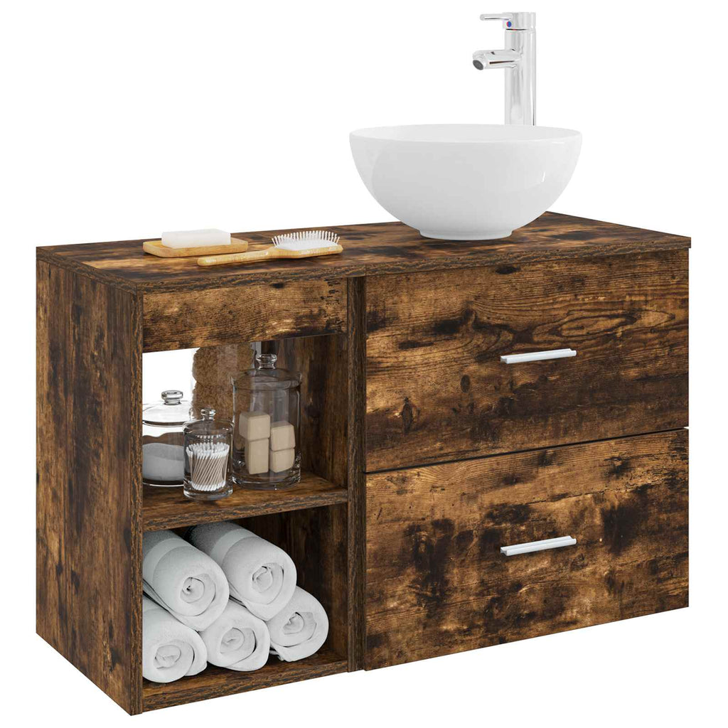 Badezimmermöbel-Set 2 pcs Geräucherte Eiche Holzwerkstoff