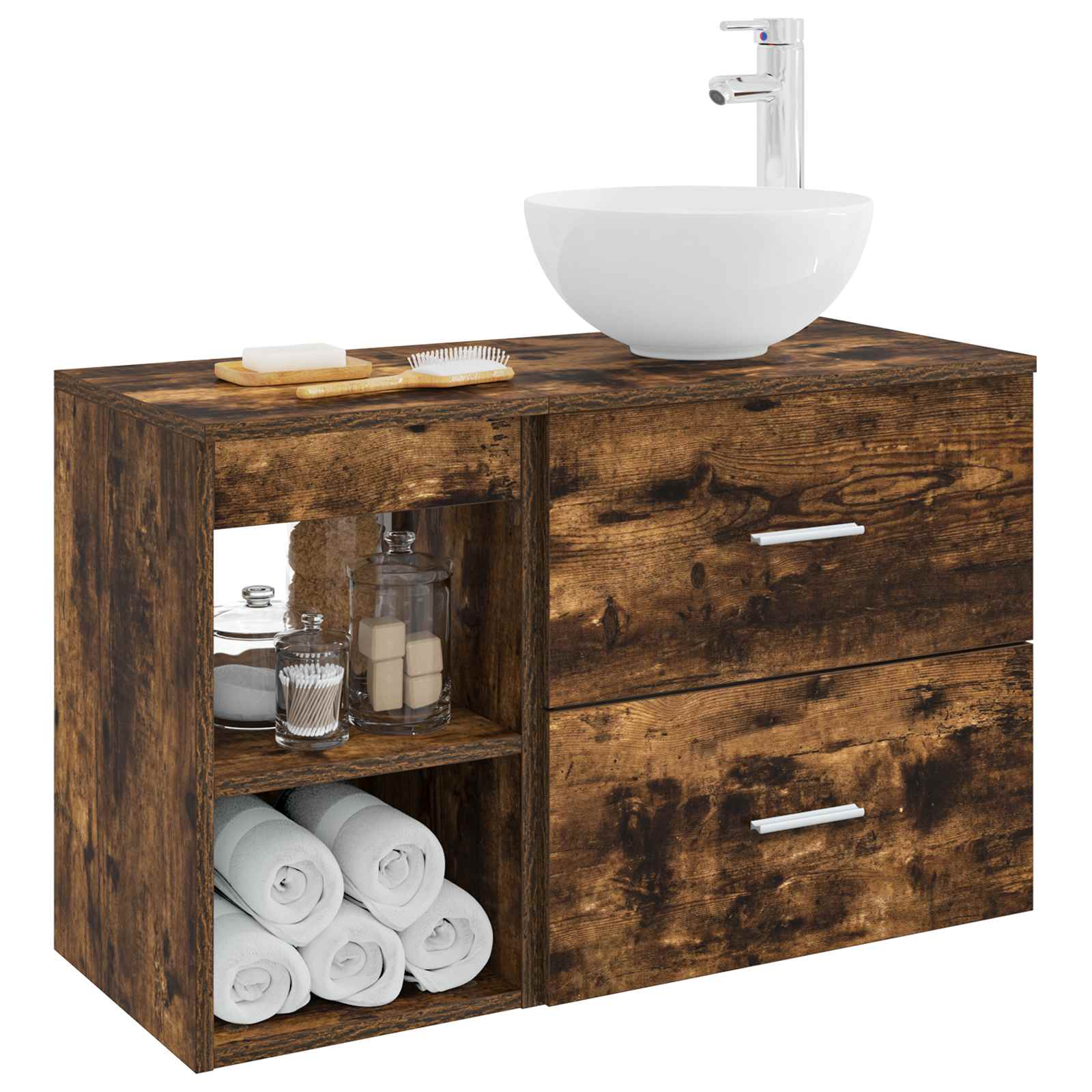 Badezimmermöbel-Set 2 pcs Geräucherte Eiche Holzwerkstoff