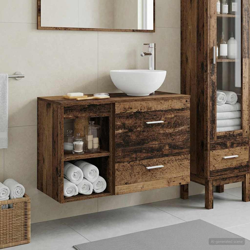Badezimmermöbel-Set 2 pcs Altholz Holzwerkstoff