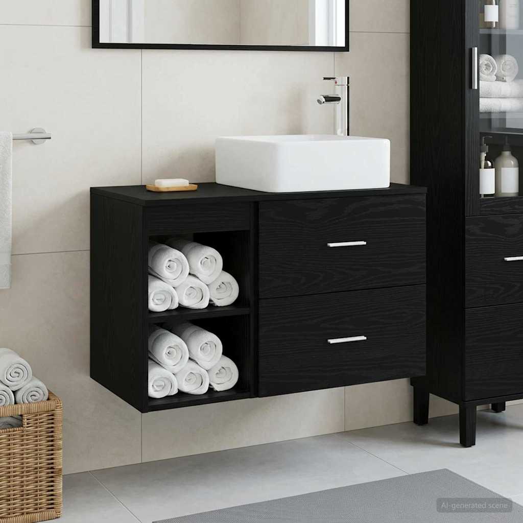 Badezimmermöbel-Set 2 pcs Schwarze Eiche Holzwerkstoff