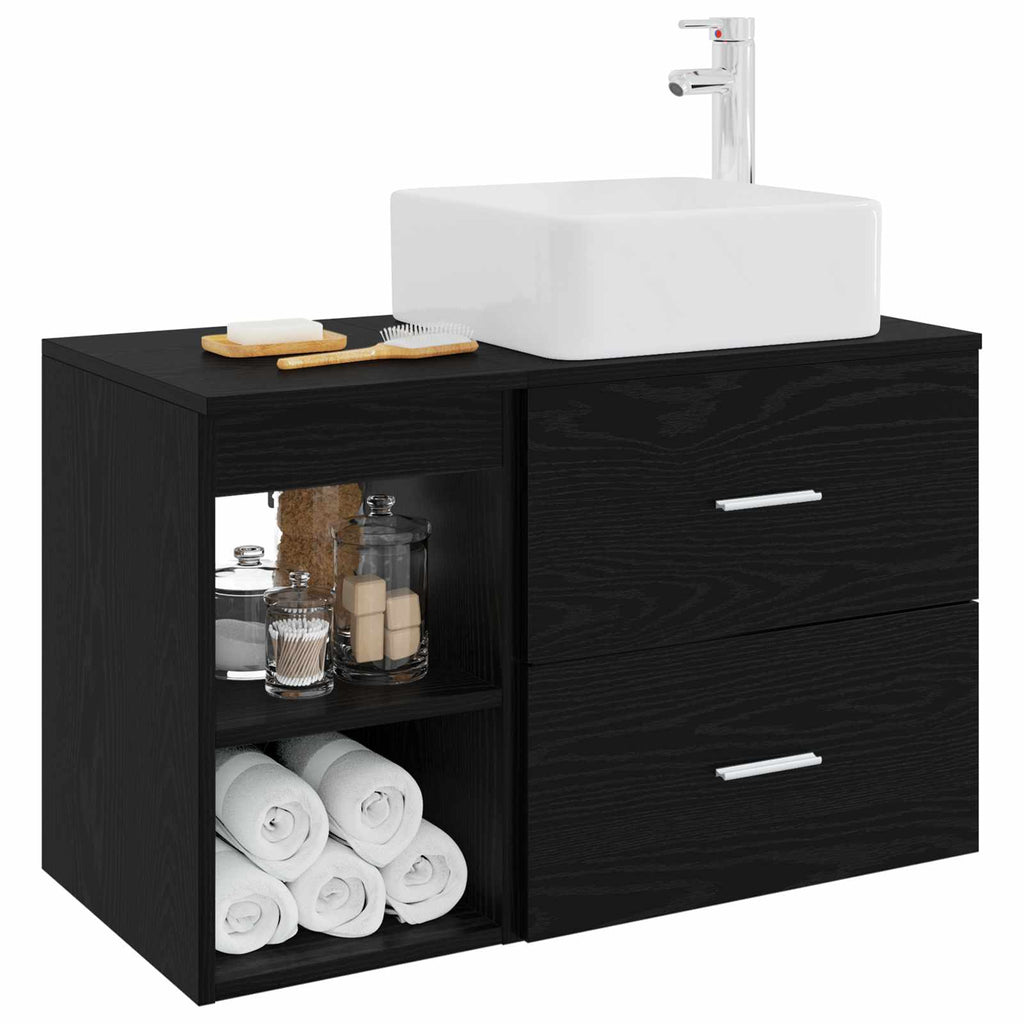 Badezimmermöbel-Set 2 pcs Schwarze Eiche Holzwerkstoff