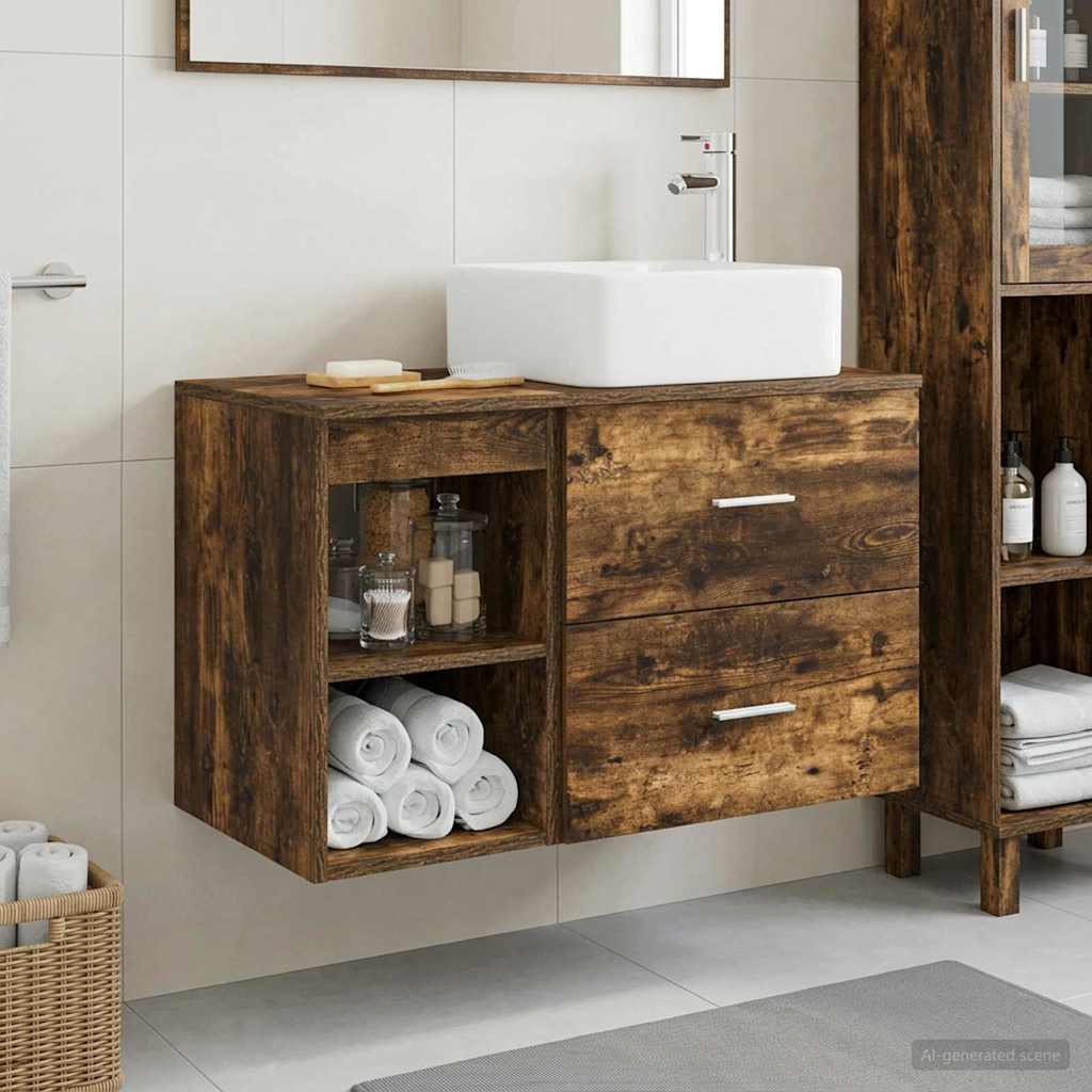 Badezimmermöbel-Set 2 pcs Geräucherte Eiche Holzwerkstoff