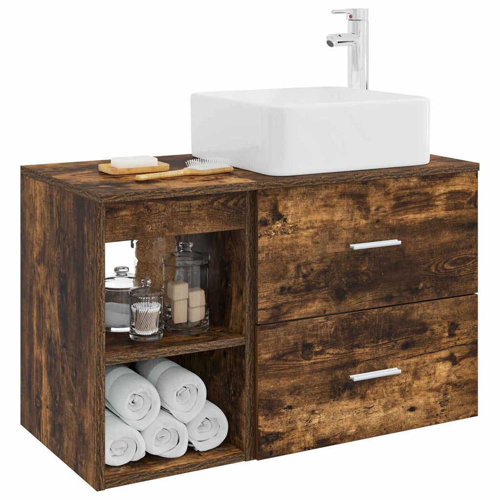 Badezimmermöbel-Set 2 pcs Geräucherte Eiche Holzwerkstoff