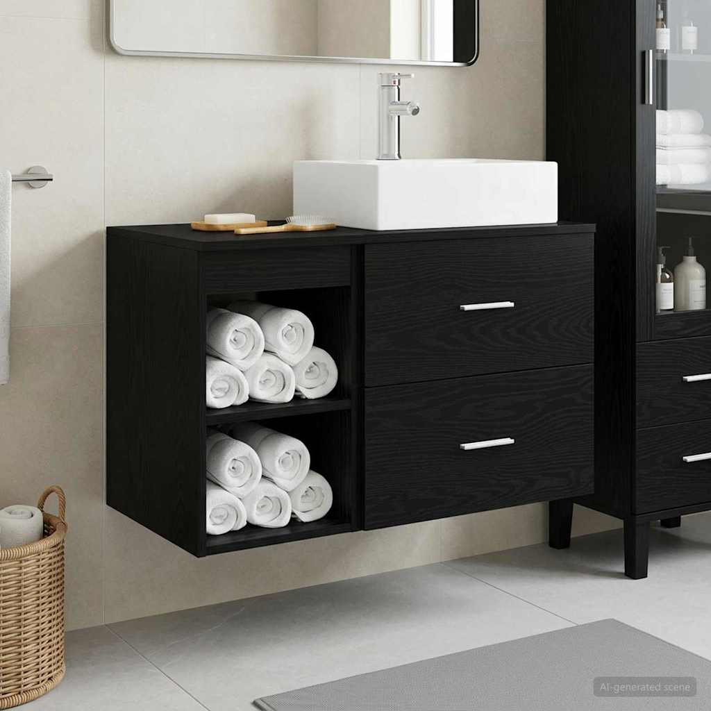 Badezimmermöbel-Set 2 pcs Schwarze Eiche Holzwerkstoff