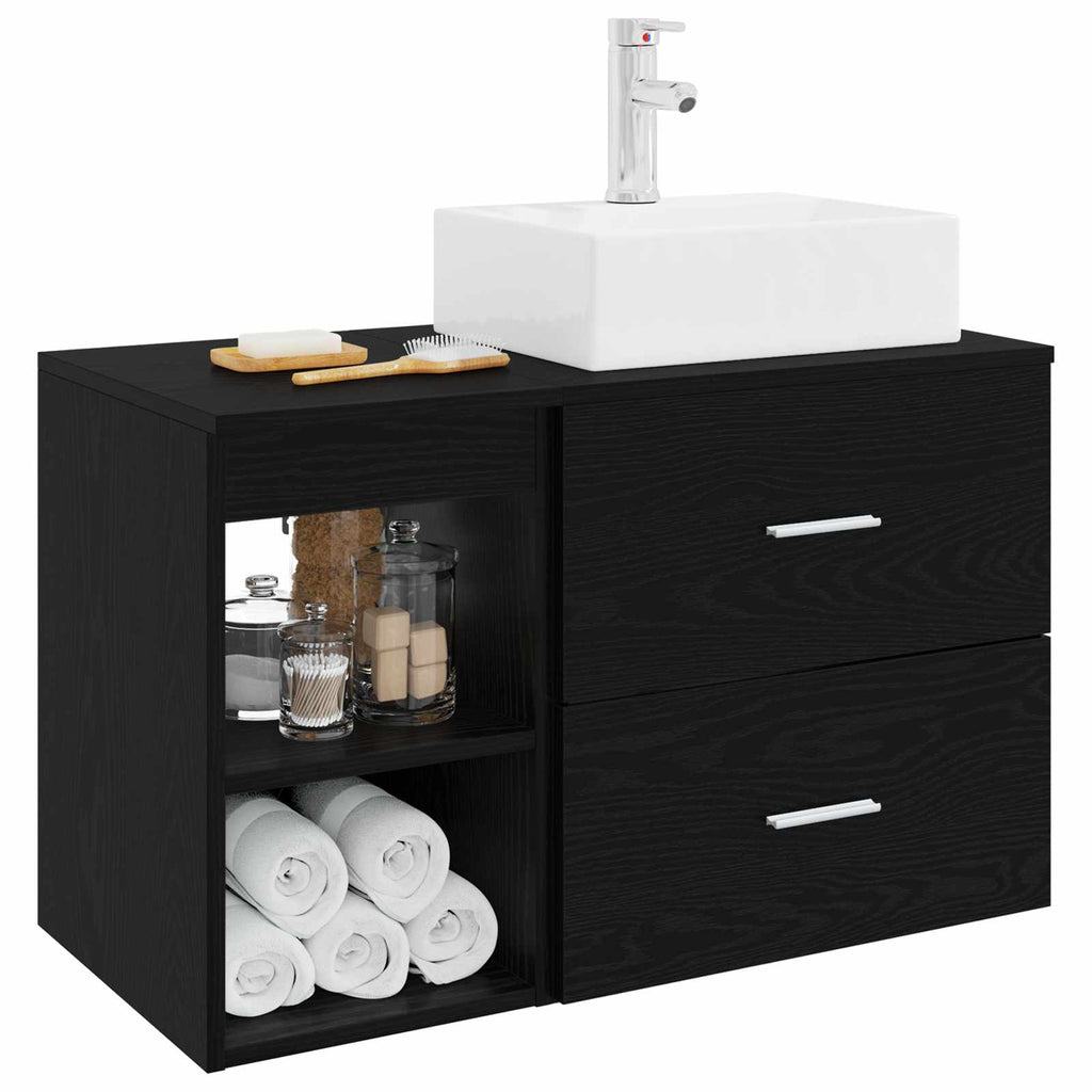 Badezimmermöbel-Set 2 pcs Schwarze Eiche Holzwerkstoff