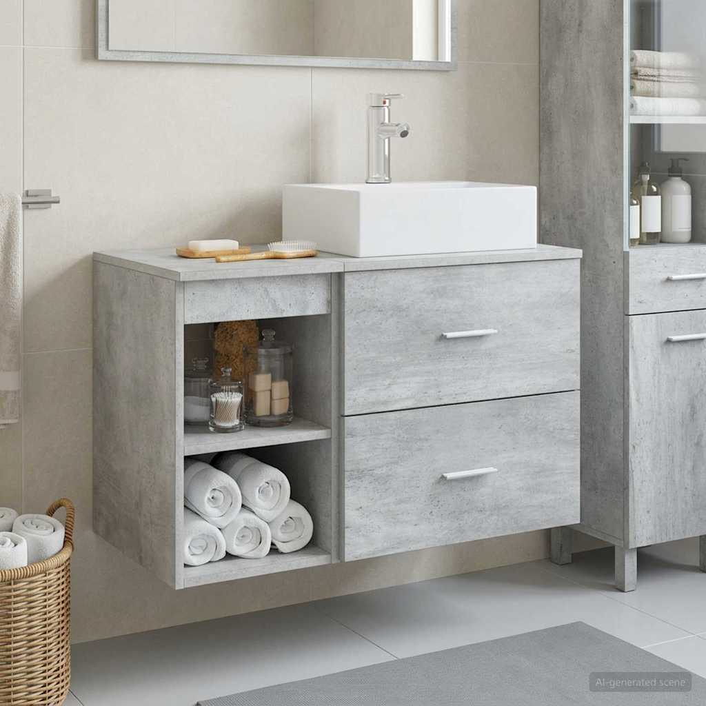 Badezimmermöbel-Set 2 pcs Betongrau Holzwerkstoff
