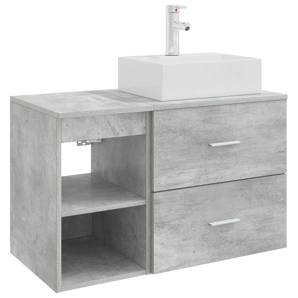 Badezimmermöbel-Set 2 pcs Betongrau Holzwerkstoff
