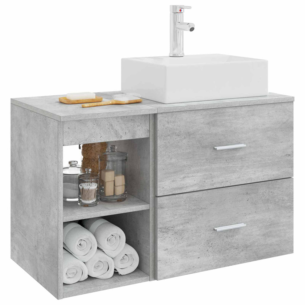 Badezimmermöbel-Set 2 pcs Betongrau Holzwerkstoff