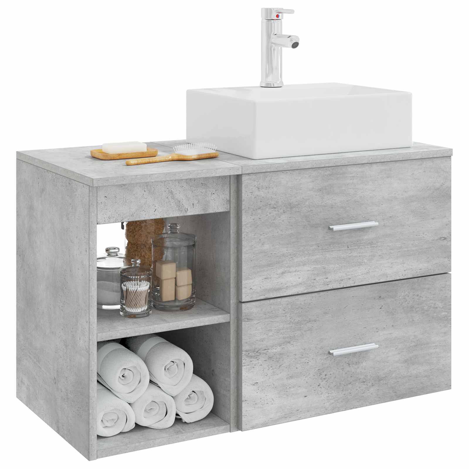 Badezimmermöbel-Set 2 pcs Betongrau Holzwerkstoff