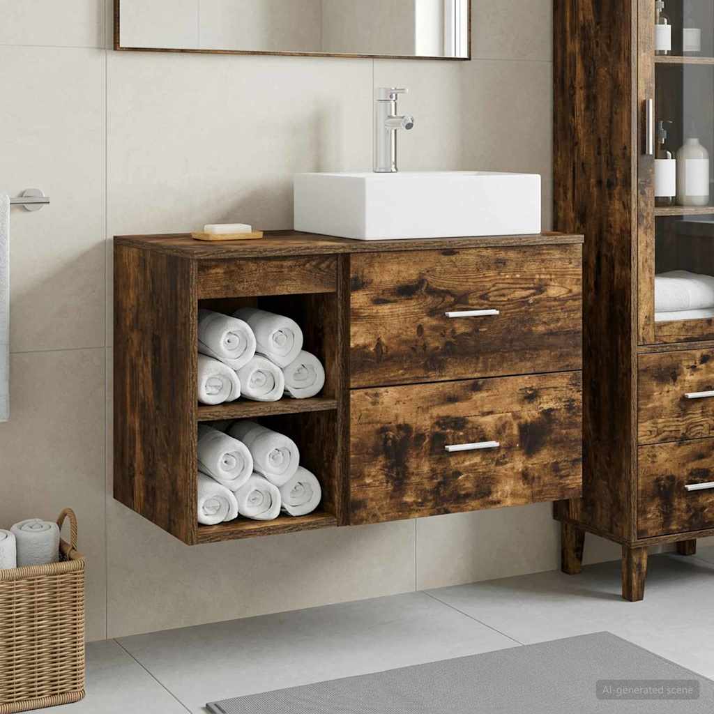 Badezimmermöbel-Set 2 pcs Geräucherte Eiche Holzwerkstoff