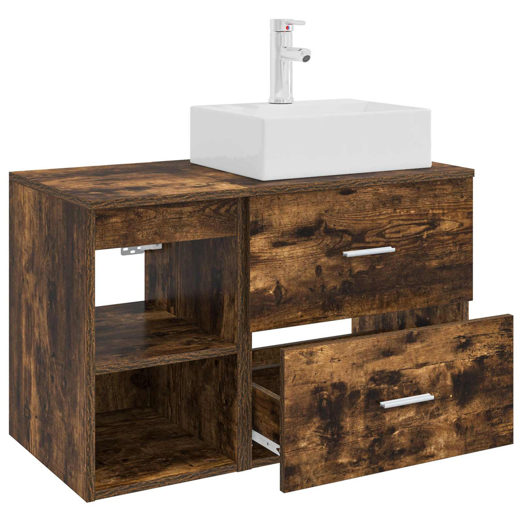 Badezimmermöbel-Set 2 pcs Geräucherte Eiche Holzwerkstoff