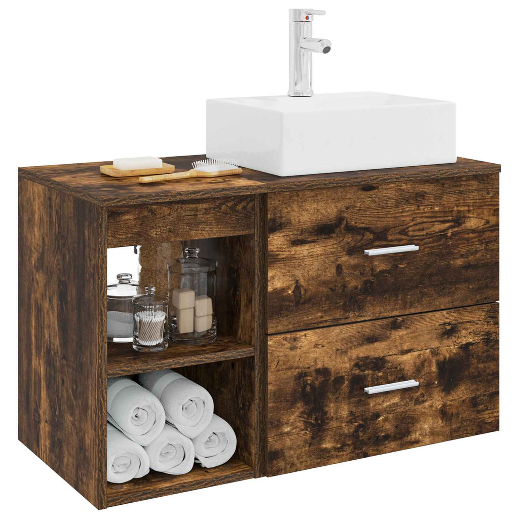 Badezimmermöbel-Set 2 pcs Geräucherte Eiche Holzwerkstoff