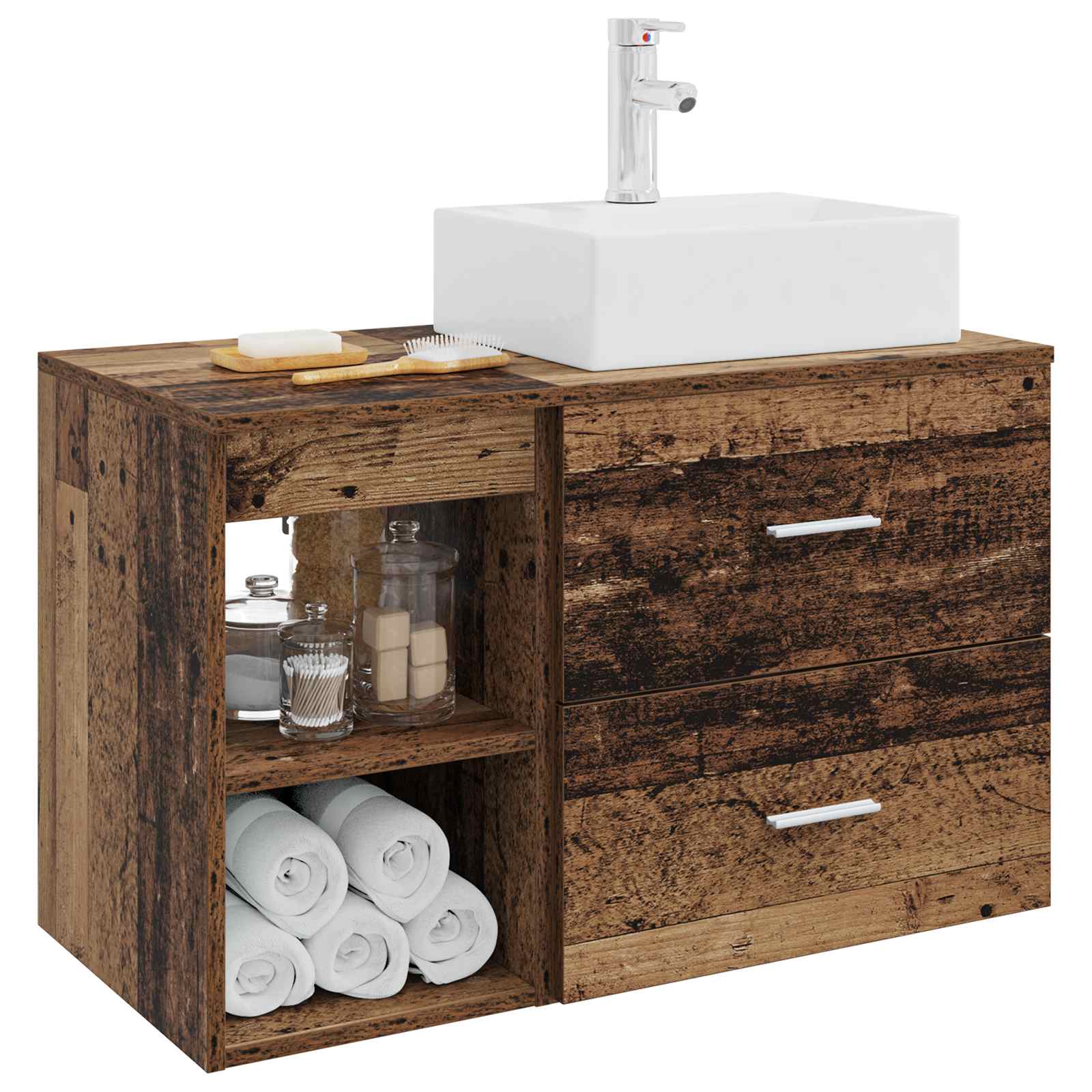 Badezimmermöbel-Set 2 pcs Altholz Holzwerkstoff