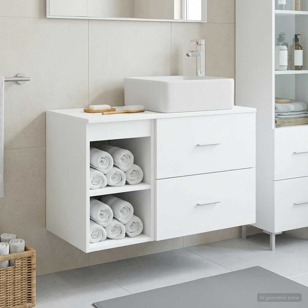 Badezimmermöbel-Set 2 pcs Weiß Holzwerkstoff