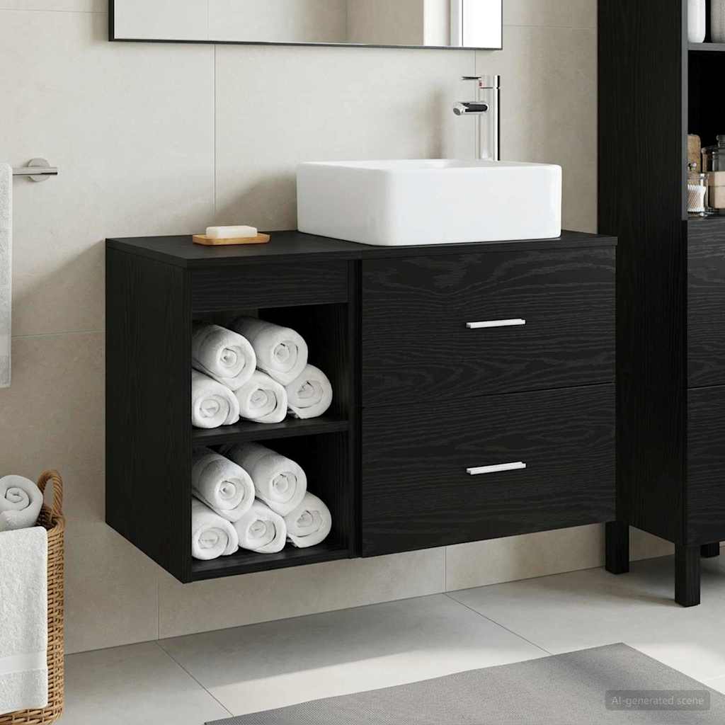 Badezimmermöbel-Set 2 pcs Schwarze Eiche Holzwerkstoff