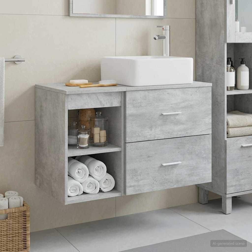 Badezimmermöbel-Set 2 pcs Betongrau Holzwerkstoff