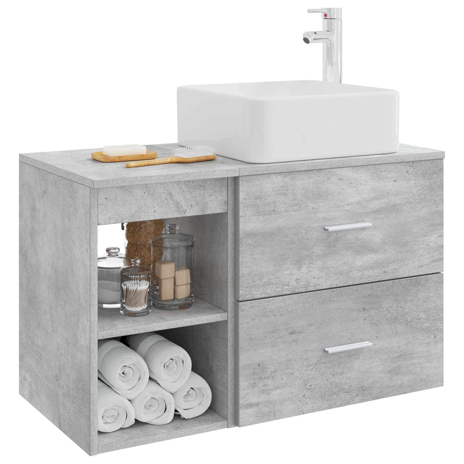Badezimmermöbel-Set 2 pcs Betongrau Holzwerkstoff