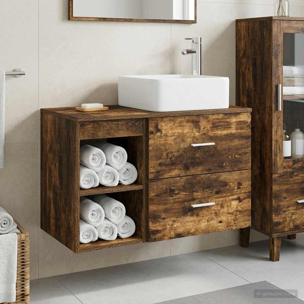 Badezimmermöbel-Set 2 pcs Geräucherte Eiche Holzwerkstoff