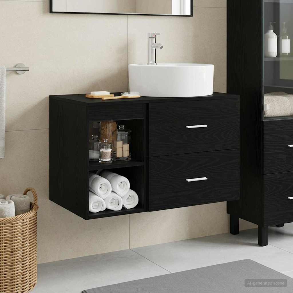 Badezimmermöbel-Set 2 pcs Schwarze Eiche Holzwerkstoff