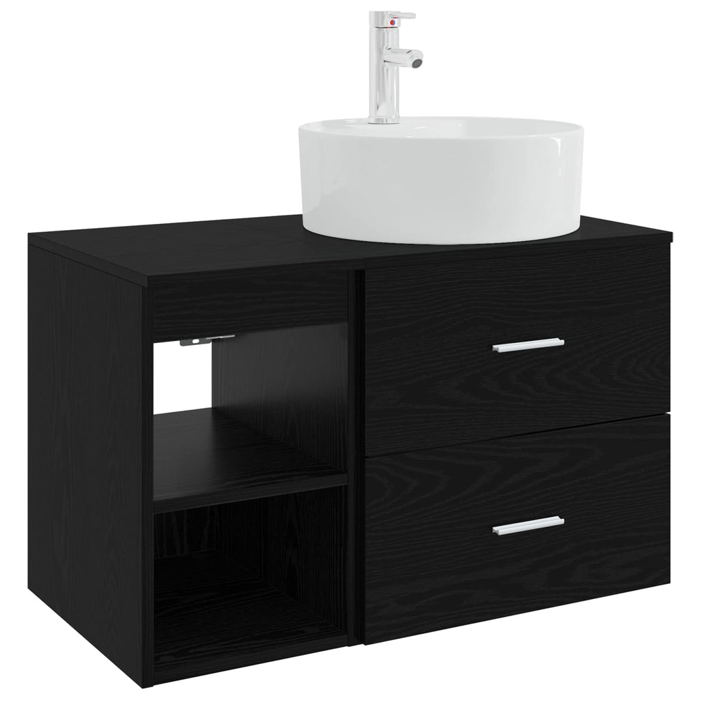 Badezimmermöbel-Set 2 pcs Schwarze Eiche Holzwerkstoff