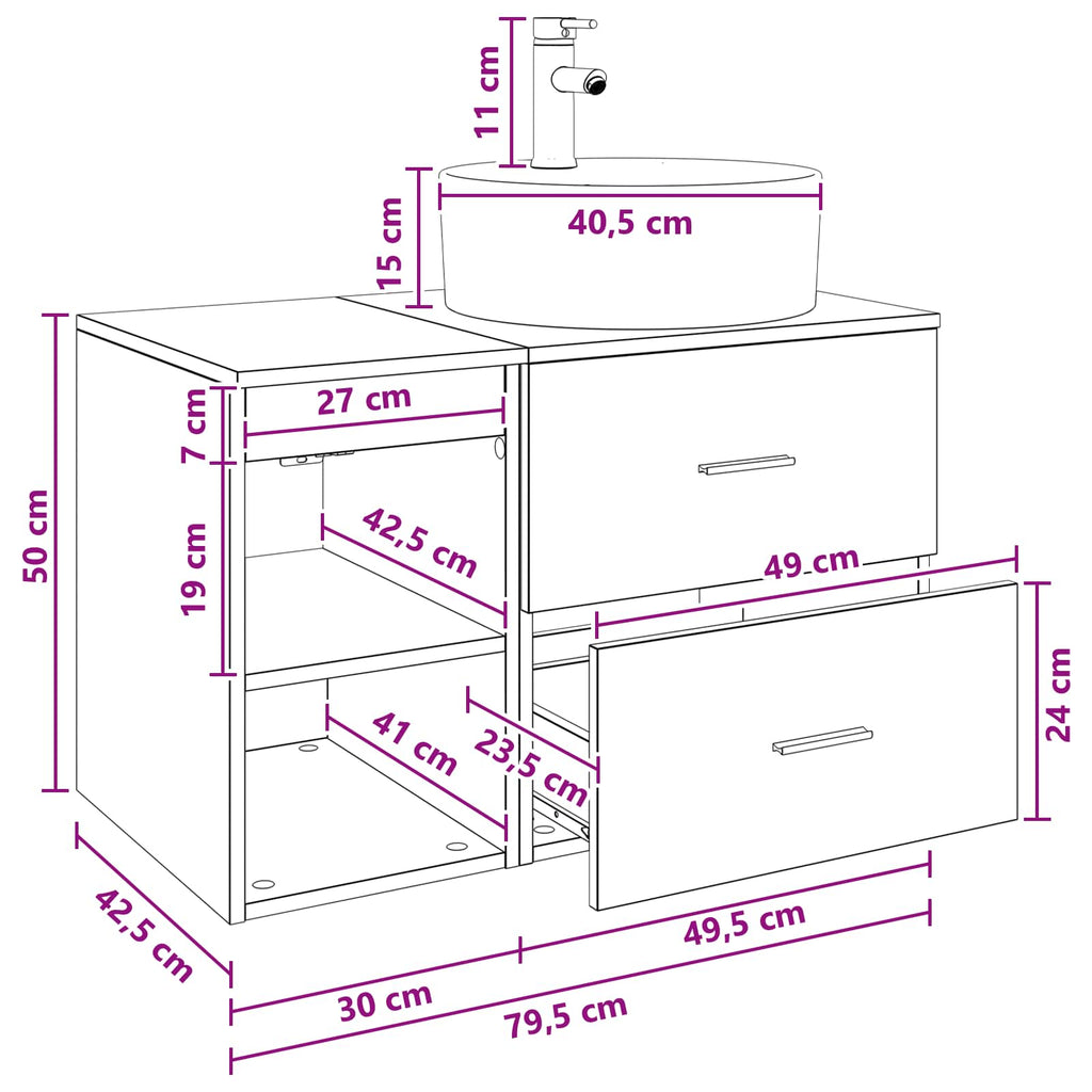 Badezimmermöbel-Set 2 pcs Schwarze Eiche Holzwerkstoff