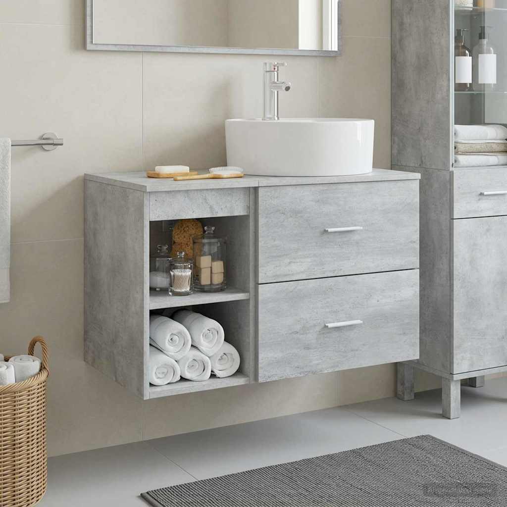 Badezimmermöbel-Set 2 pcs Betongrau Holzwerkstoff