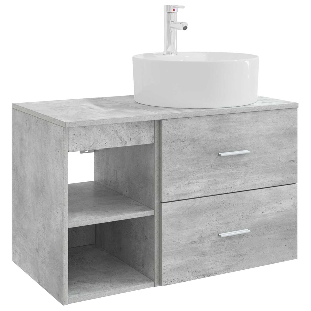 Badezimmermöbel-Set 2 pcs Betongrau Holzwerkstoff
