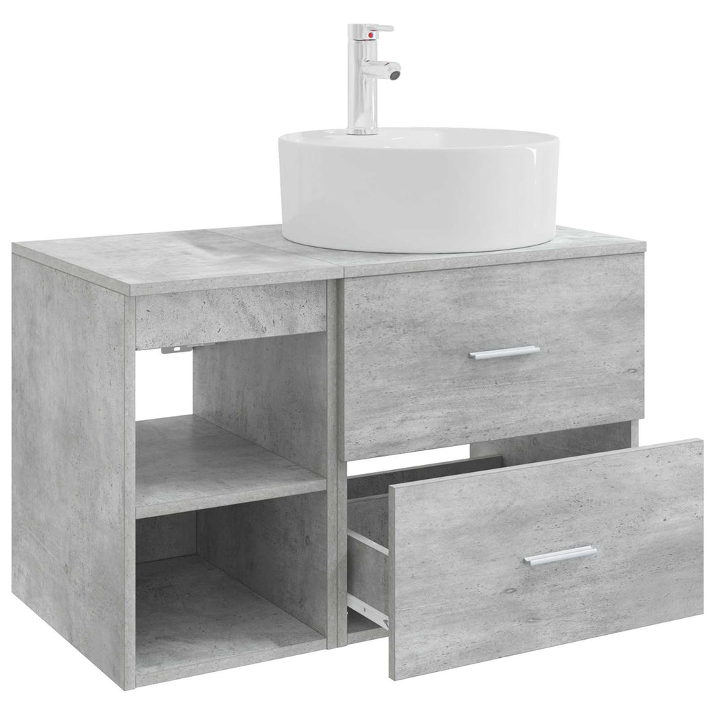 Badezimmermöbel-Set 2 pcs Betongrau Holzwerkstoff