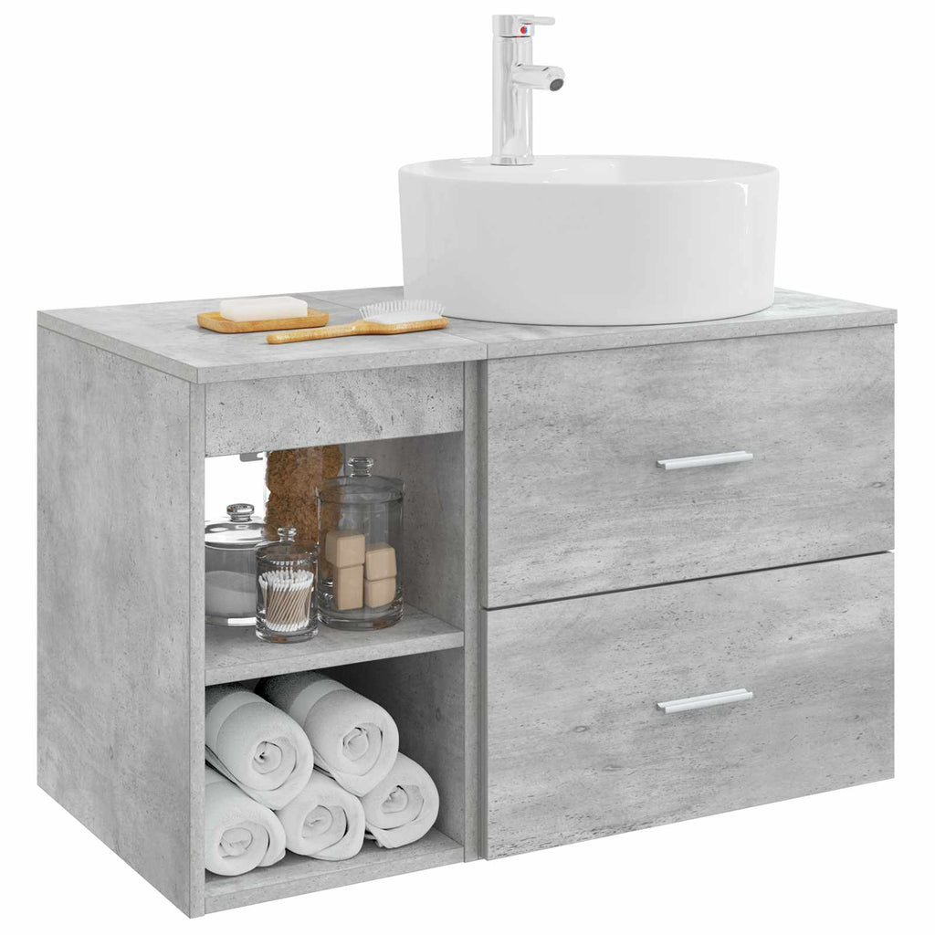 Badezimmermöbel-Set 2 pcs Betongrau Holzwerkstoff