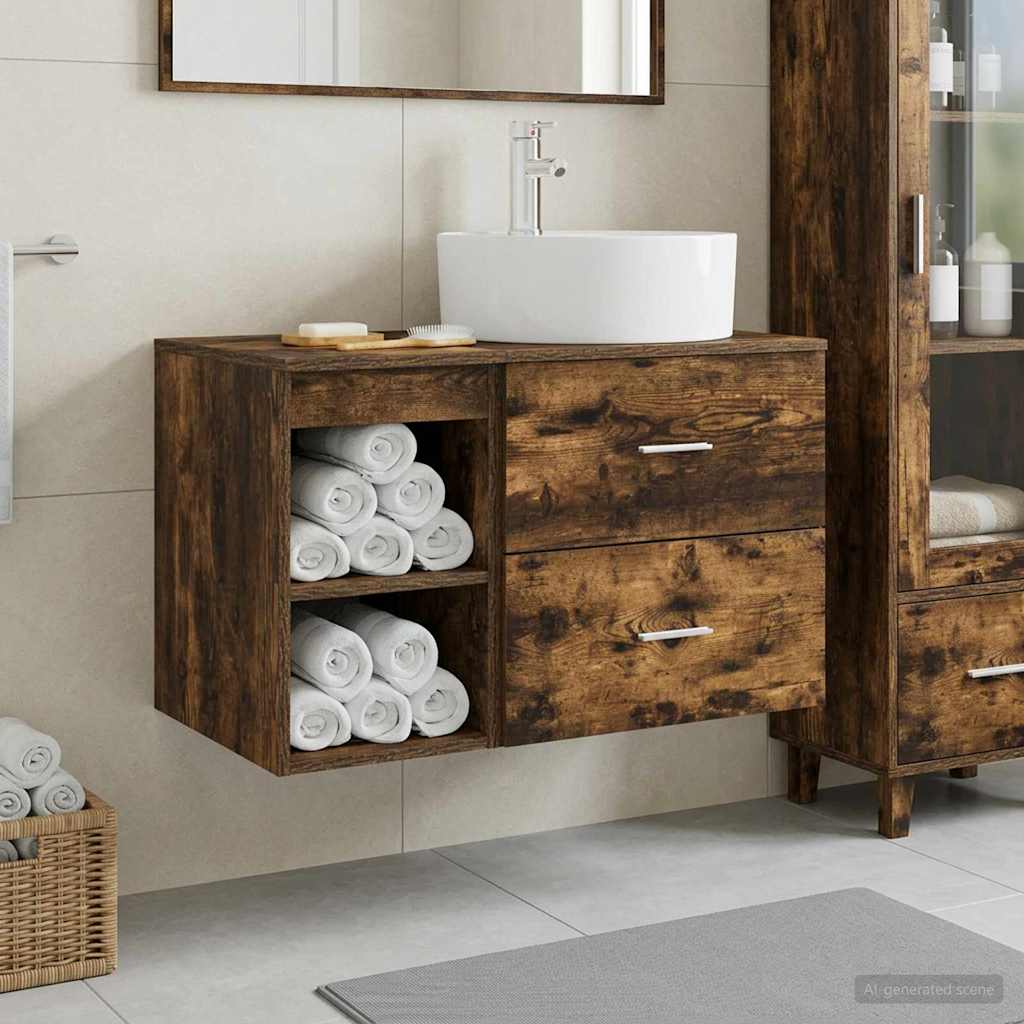 Badezimmermöbel-Set 2 pcs Geräucherte Eiche Holzwerkstoff